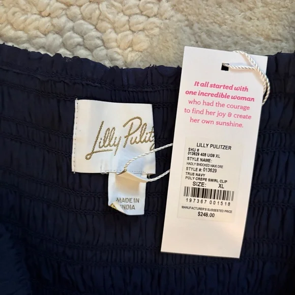 Lilly Pulitzer “Hadly” Smocked Navy Blue Maxi Dress - Picture 5 of 9